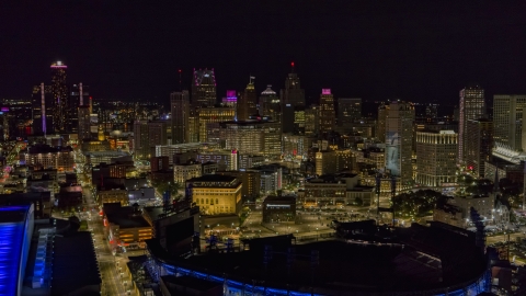 Detroit skyline at night baseball stadium
